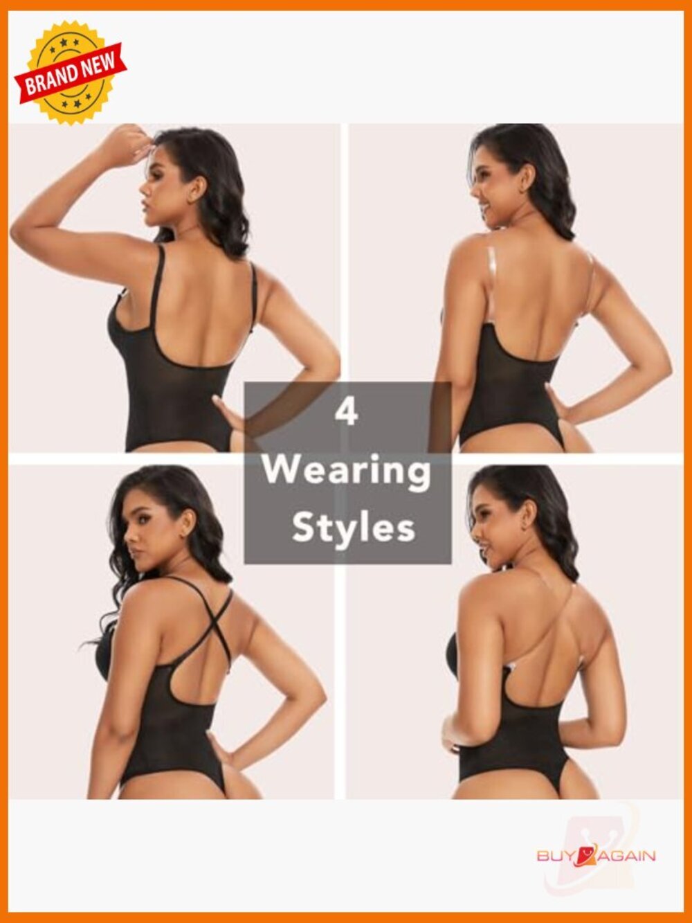Deep V Neck Backless Shapewear Bodysuit Tummy Control Thong Bra - Picture 5 of 7